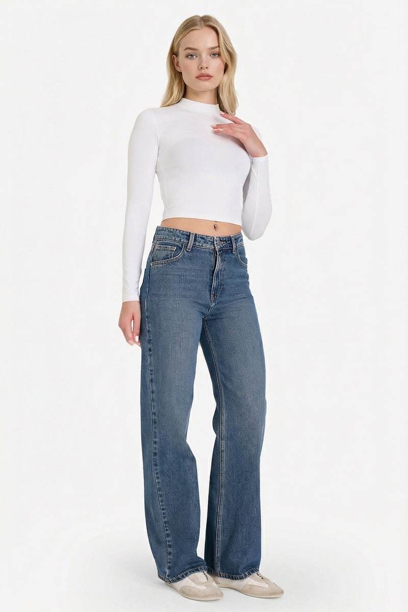 DeFacto Blue Woman 90's Wide Leg High Waist Straight Leg Jeans Casual - Image 2